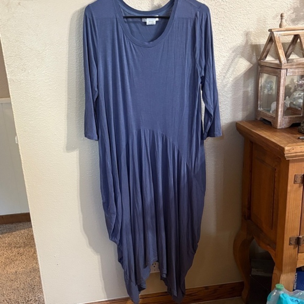 Paisley Vine Elegant Asymmetrical Dress in Deep Blue